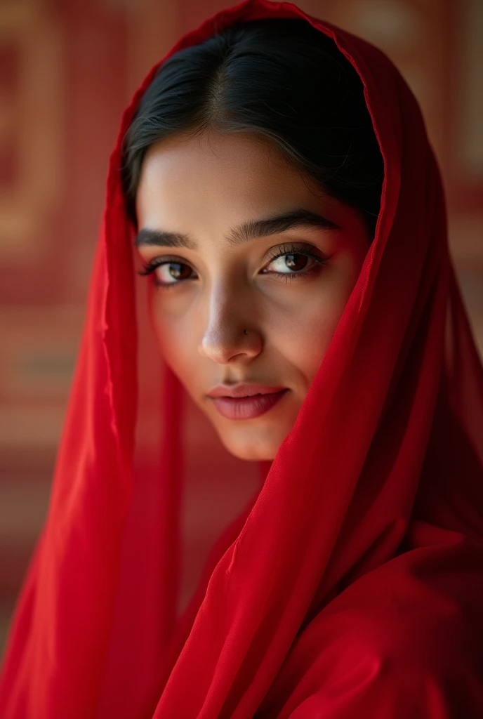 bangladeshi young girl age in 25 hid body in medium she wear in Bangladeshi traditional drees red saree he look in camera her beauty as like angel