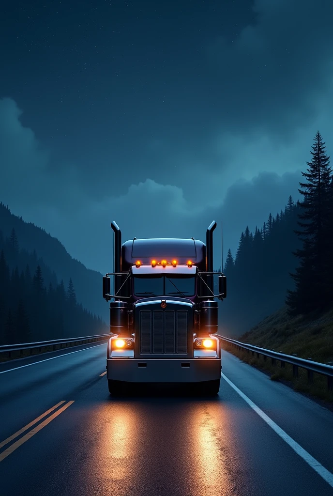 Create a truck on the highway at night beautiful highway beautiful