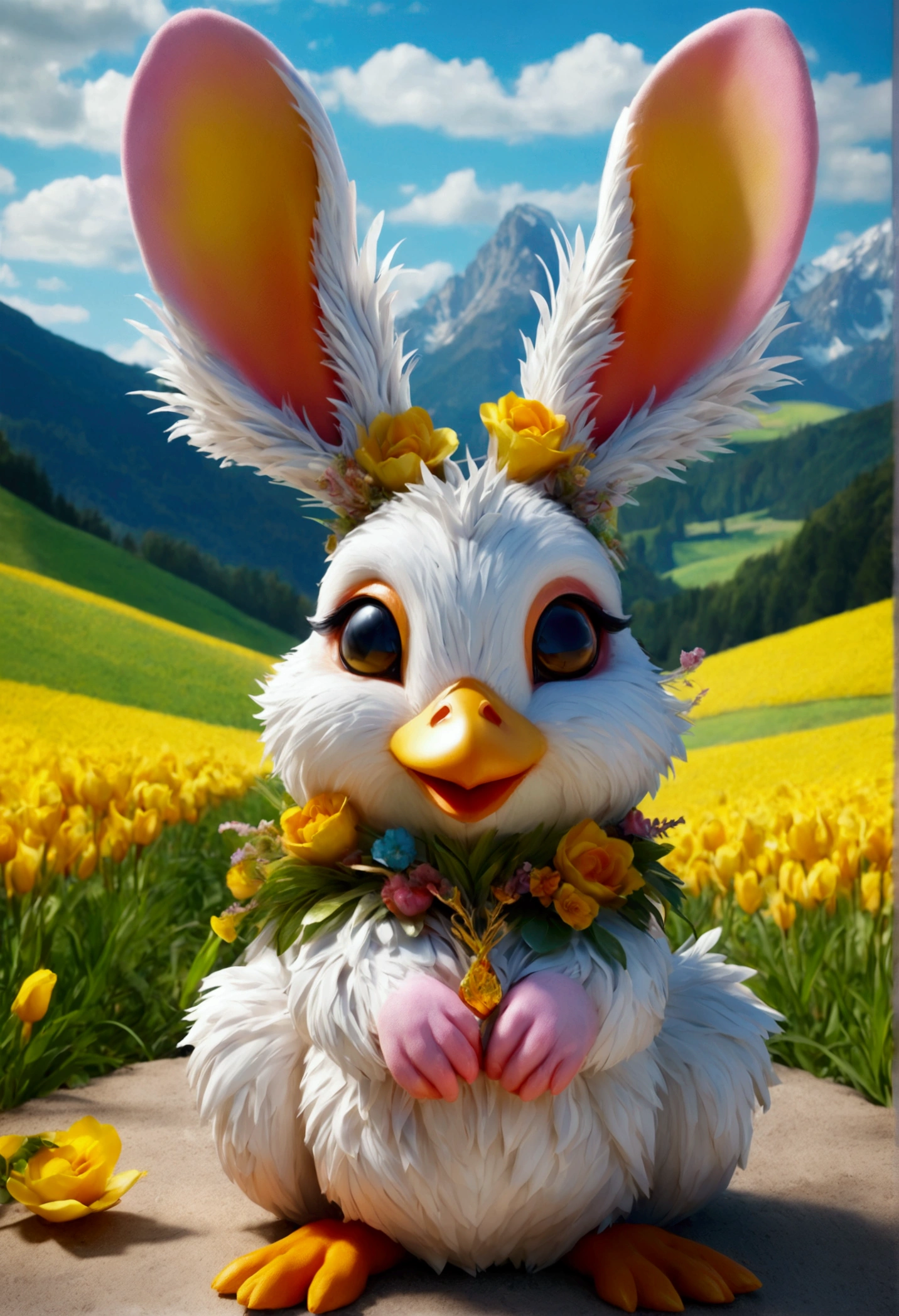 Wolpertinger made of duck + Hase + mouse + In bright colors + Anime-Series 