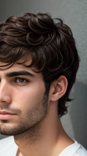  Young Israeli man with medium hair, focus on face 