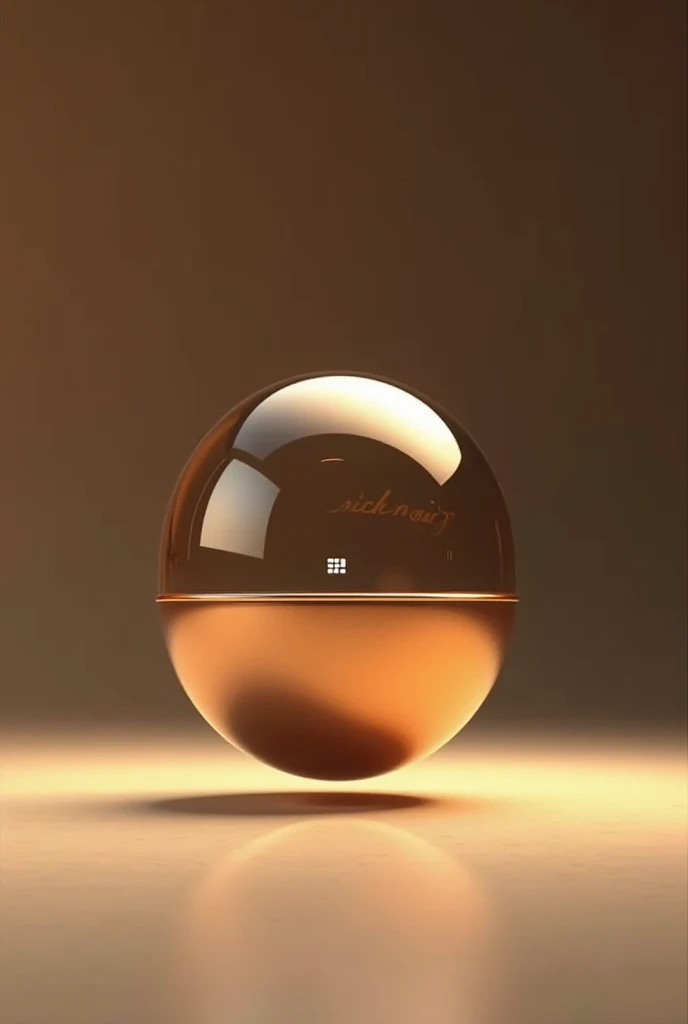The modern design of the vial is livivitating in the air due to the magnet.  Designed like ball with Aesthetic matte design, with glass elements. in the form of a stone. Goldeb rich  colour. With a logo "RICH'n'AIR" 