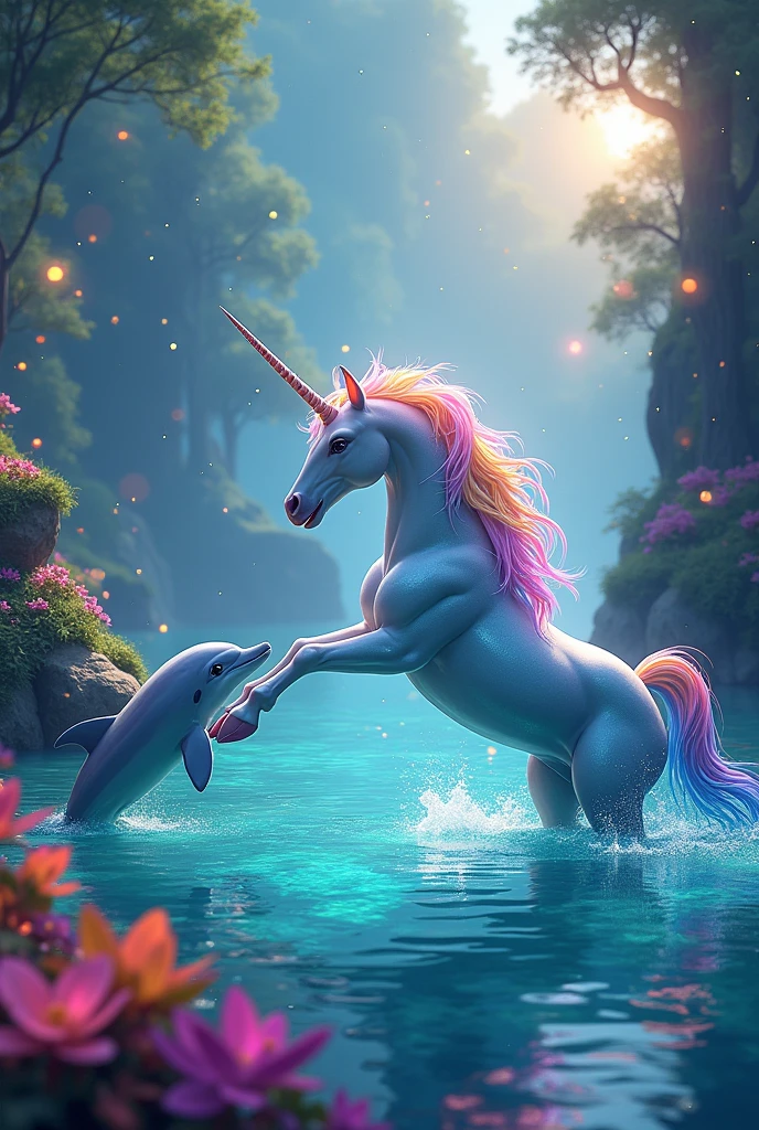 Dolphin and unicorn with lots of colorful details