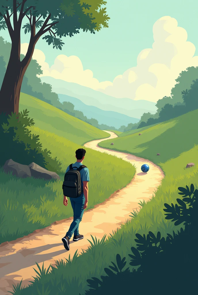 A man walks along a path that is slightly inclined and a ball that has a pocket, falls and rolls about ten meters, Then the lord catches up with her, travels eight meters, How would you demonstrate this process with the help of vectors?, What type of energy do you think he used and at what time was the energy he used present??