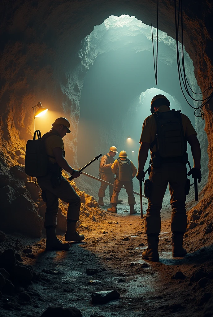 Workers digging the mine、Image of bitcoin mining like a gold mine