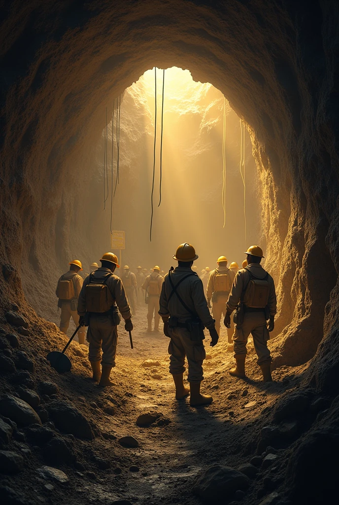 Workers digging the mine、Image of bitcoin mining like a gold mine