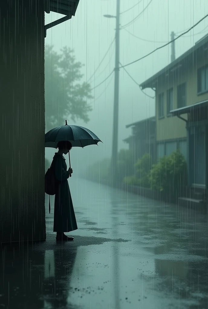 Draw a picture of rain in which someone