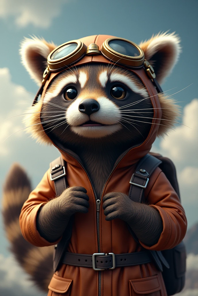 Raccoon with aviator helmet