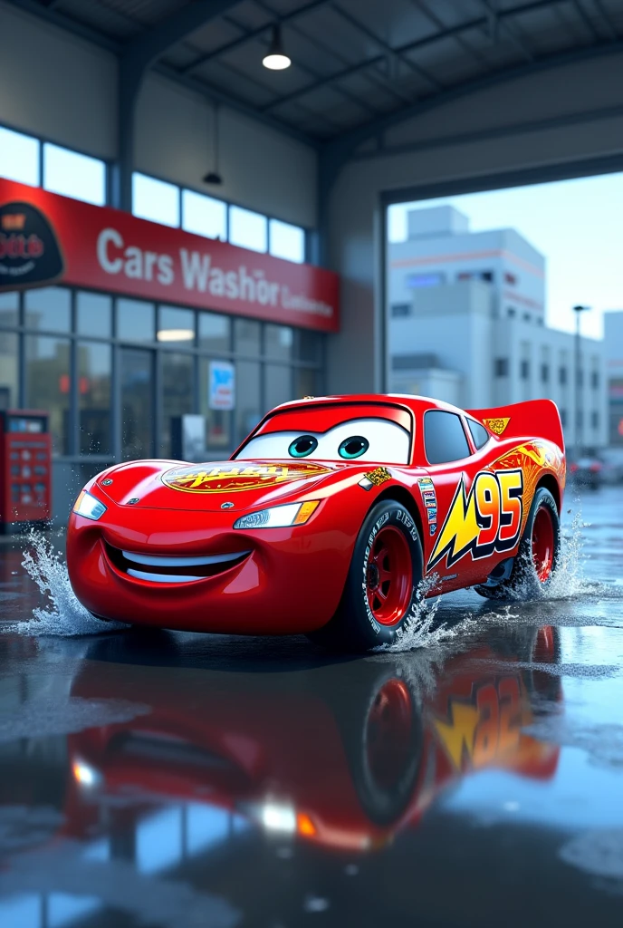 Make me a lightning mcqueen logo for a real life car wash company