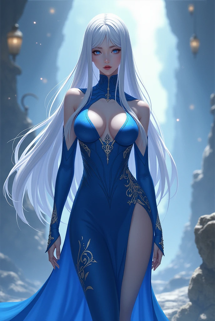She is a dragon beastman, so she doesn't wear any clothes、She doesn't wear underwear、her skin is white and very beautiful、Blue eyes、Hairless pubic area、Beautiful labia majora、