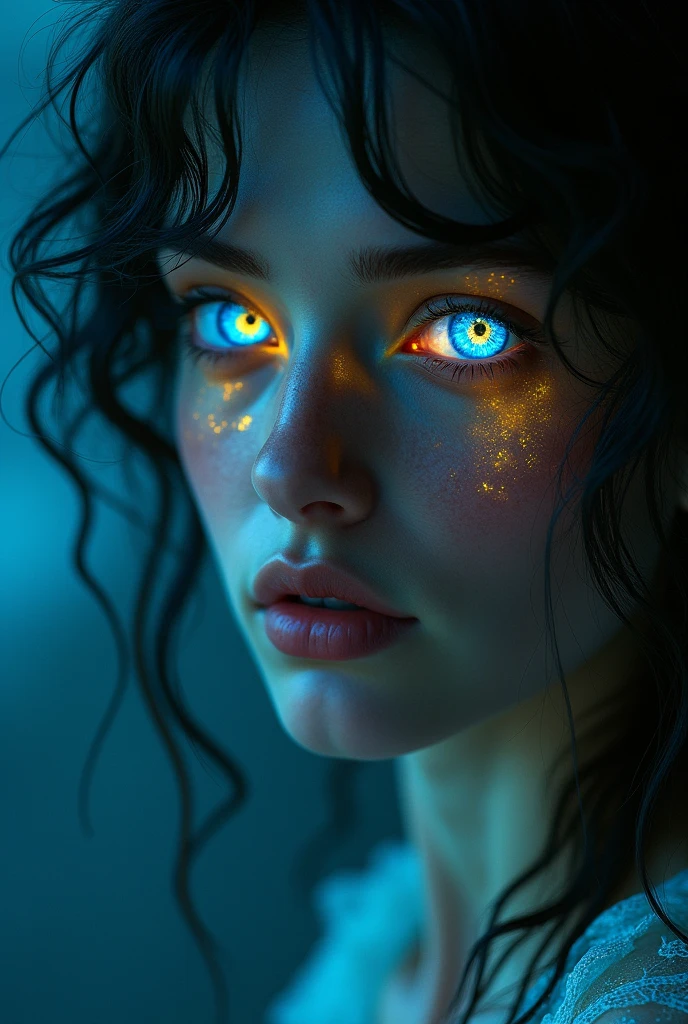 beautiful woman, For the blue, illuminated yellow eyes