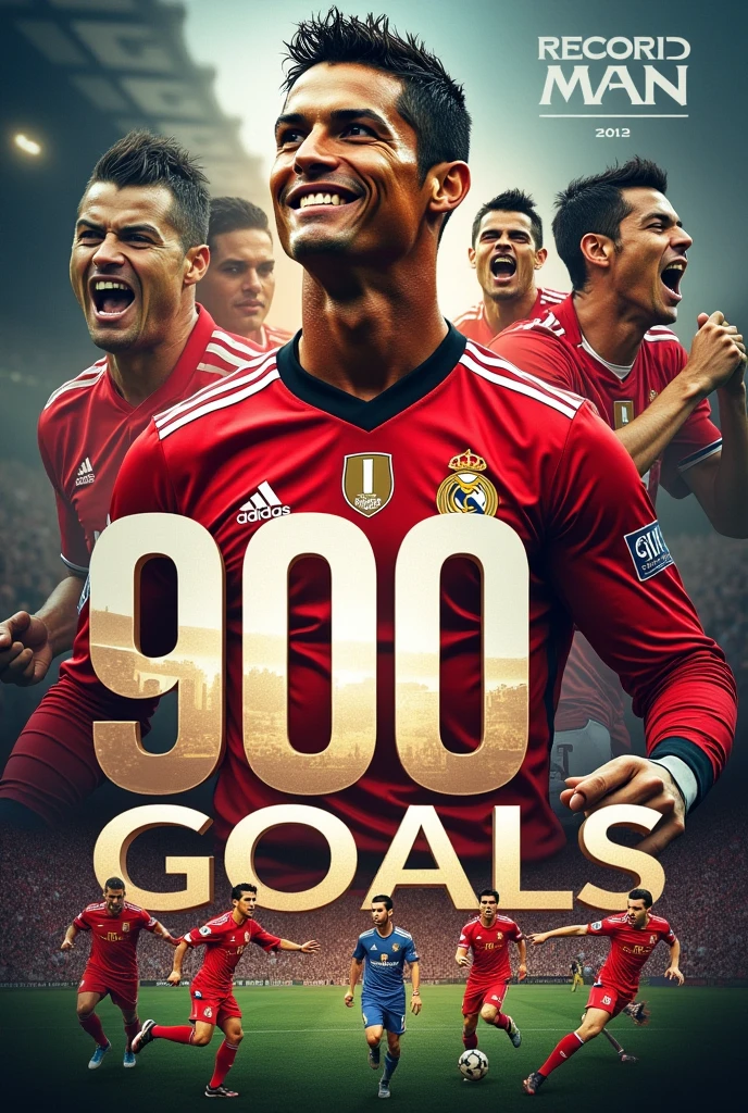 A Collague of Cristiano Ronaldo, with the title 900 Goals and a nice phrase that says Record Man..