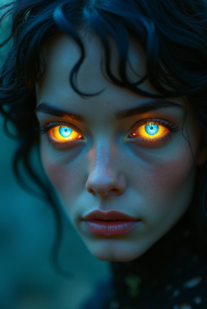 beautiful woman, For the blue, illuminated yellow eyes