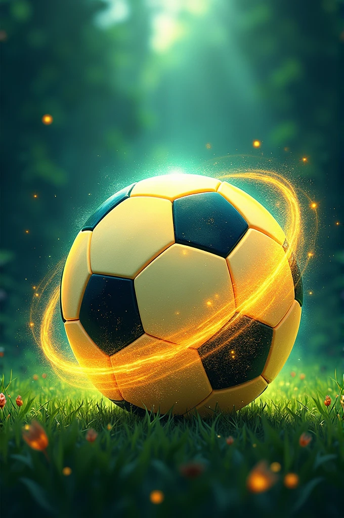 " Make an image with the name football magic with a green background and a ball around it"