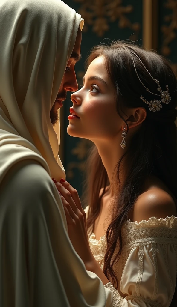 A boy is having sex with a girl, the girl is wearing a burqa or a boy is climbing on a girl without clothes, wearing a burqa