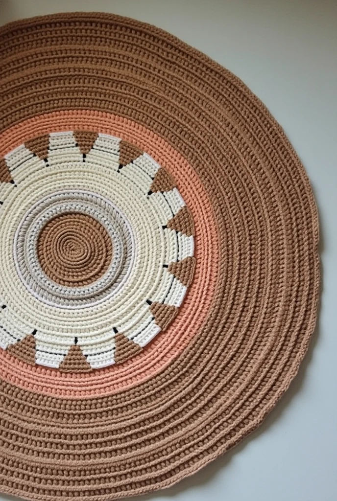 round crochet rug seen from above showing the whole thing