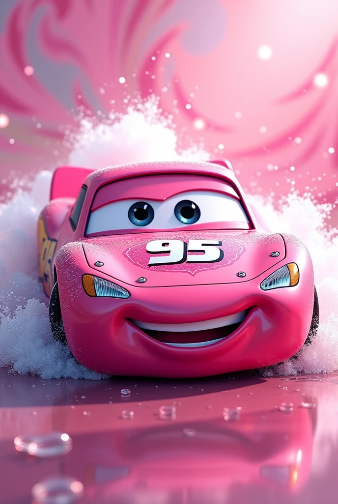 Make me a lightning mcqueen logo for a car wash company in barbie version