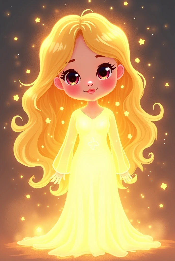 Create a simple cartoon drawing of a light , and she be bright with hair of yellow light