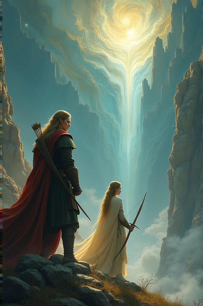 ethereal fantasy concept art of {prompt} . magnificent, celestial, ethereal, painterly, epic, majestic, magical, fantasy art, cover art, dreamy ethereal fantasy concept art of Illustration for J. R.R. Tolkien's book "The Lord of the Rings", Legolas and Thorin oakenshield, in the background of the fortress walls. magnificent, celestial, ethereal, painterly, epic, majestic, magical, fantasy art, cover art, dreamy