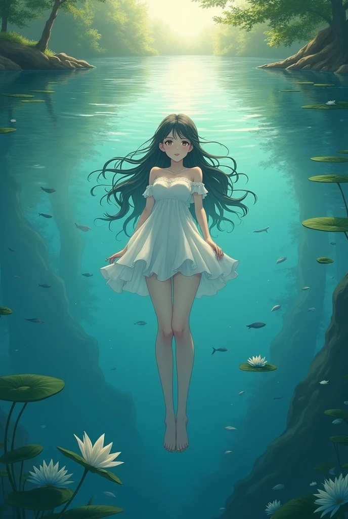 Anime girl submerged in a lake