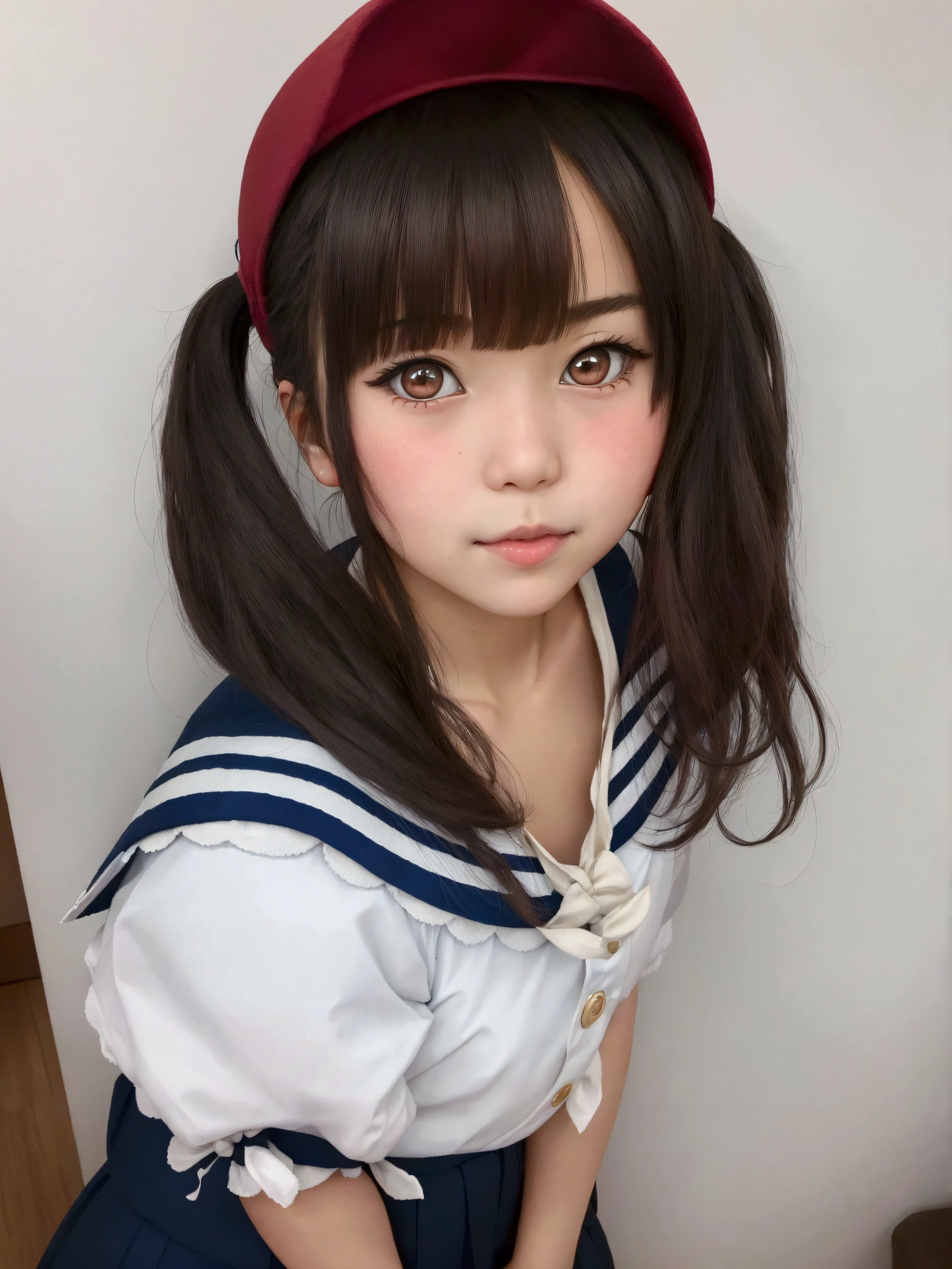 There is a young girl dressed as a sailor posing for a photo, chiho, two tails, shikami, sakimi-chan, beautiful natural anime face, Narumi Kakinouchi, pretty-face-fine girl, sakimichan, motto hole, Cute kawaii girl, 8k!!