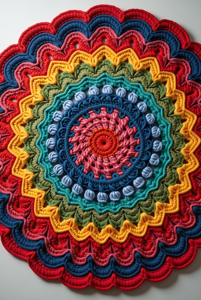 round crochet rug seen from above showing it all in color