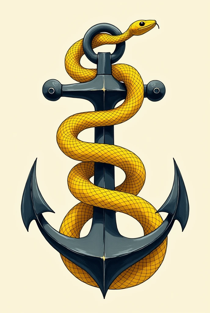 An anchor with a yellow boa constrictor in the shape of a drawing