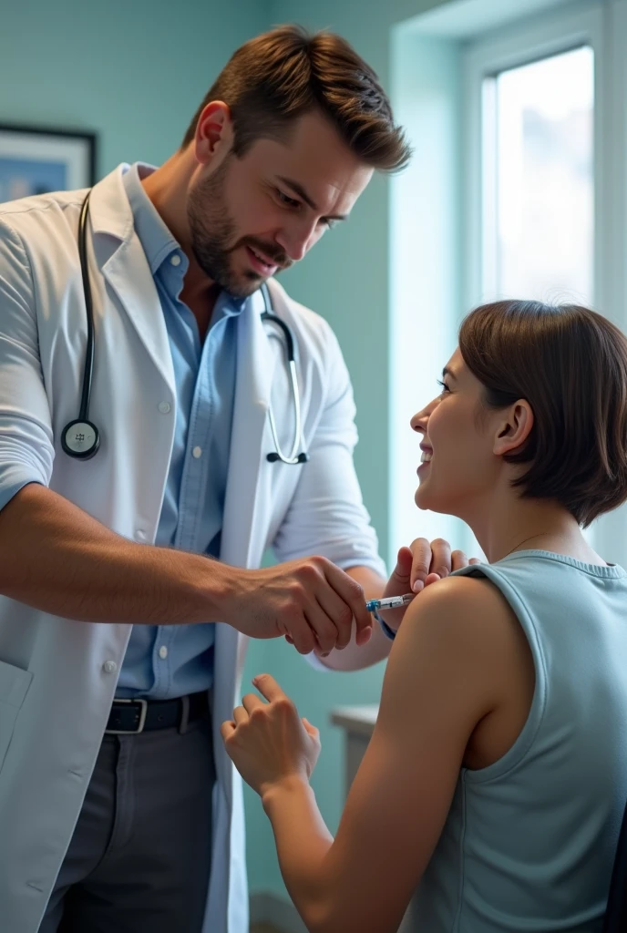 You can make a fit patient take a flu shot from a fit doctor ? Now you can play the muscular male doctor without the lab coat (so change the doctor please)