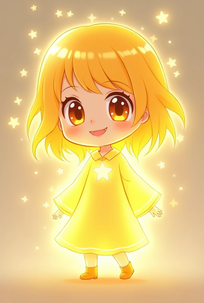 Create a simple cartoon drawing of a light , and she be bright with hair of yellow light, It has to be a very simple drawing , very simple with anime aspects drawn
