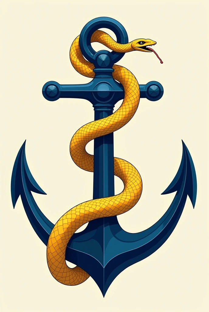 A blue anchor with a yellow boa constrictor as a design 