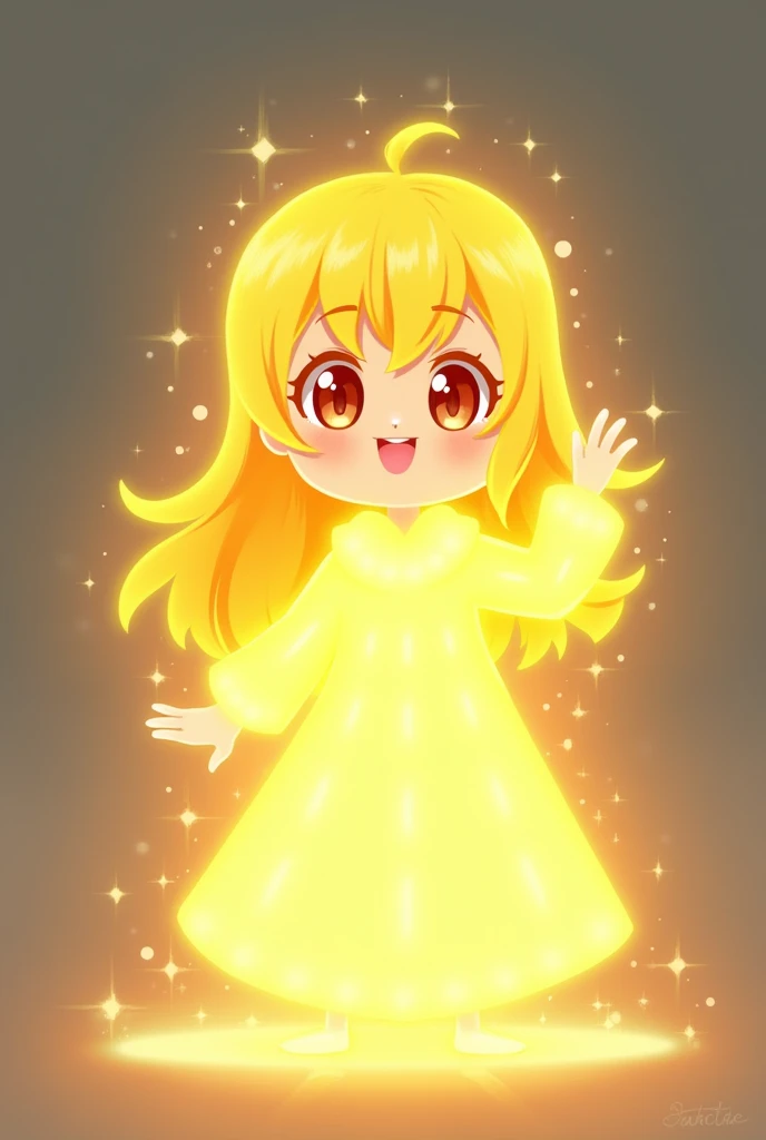 Create a simple cartoon drawing of a light , and she be bright with hair of yellow light, It has to be a very simple drawing , very simple with anime aspects drawn
