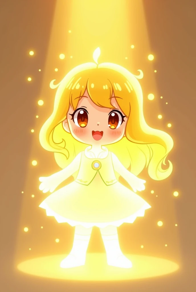 Create a simple cartoon drawing of a light , and she be bright with hair of yellow light, It has to be a very simple drawing , very simple with anime aspects drawn