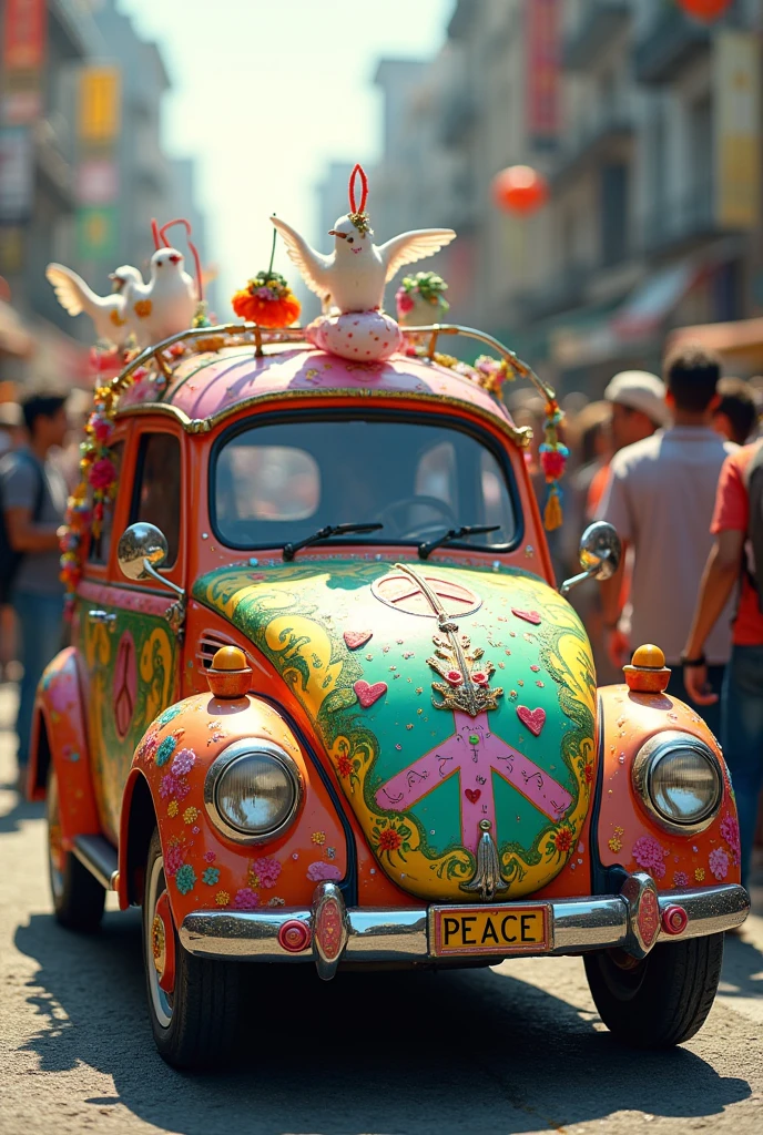 a pike car decorated with peace