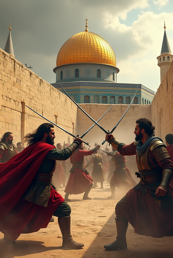 Ancient mosques aqsa heritage with battle of sward near wall of aqsa mosque