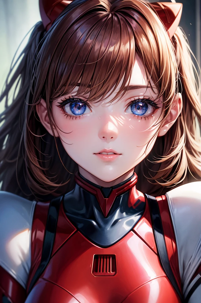 (highest quality, High resolution:1.2), 1 girl, detailed and beautiful eyes,EVA Asuka、Soryu Asuka Langley、dense and beautiful lips, highly detailed eyes and face, long eyelashes, Moderate:oil, Bright colors, HDR, studio lighting, Ultra-fine painting, sharp focus, Physically based rendering, extreme details, portrait, curved body, , perfect shape, Face-to-face audience, sweaty, nice, Half-body photo, displayed in full frame、plug suit