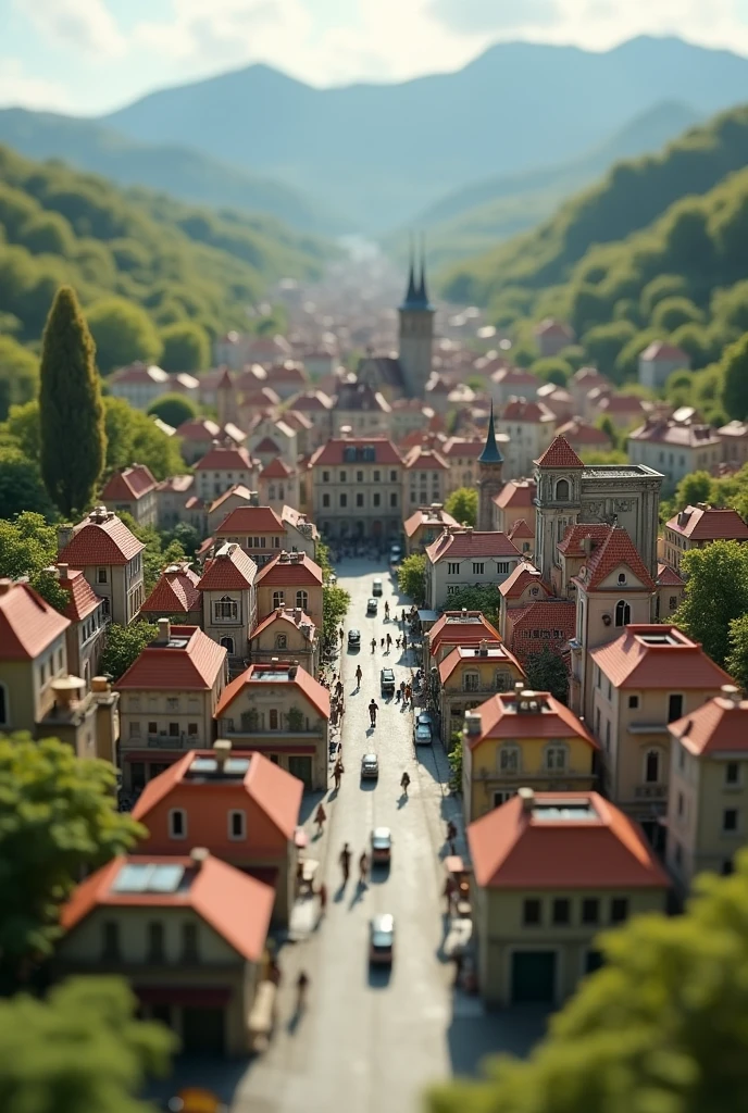 A miniature city seen from above