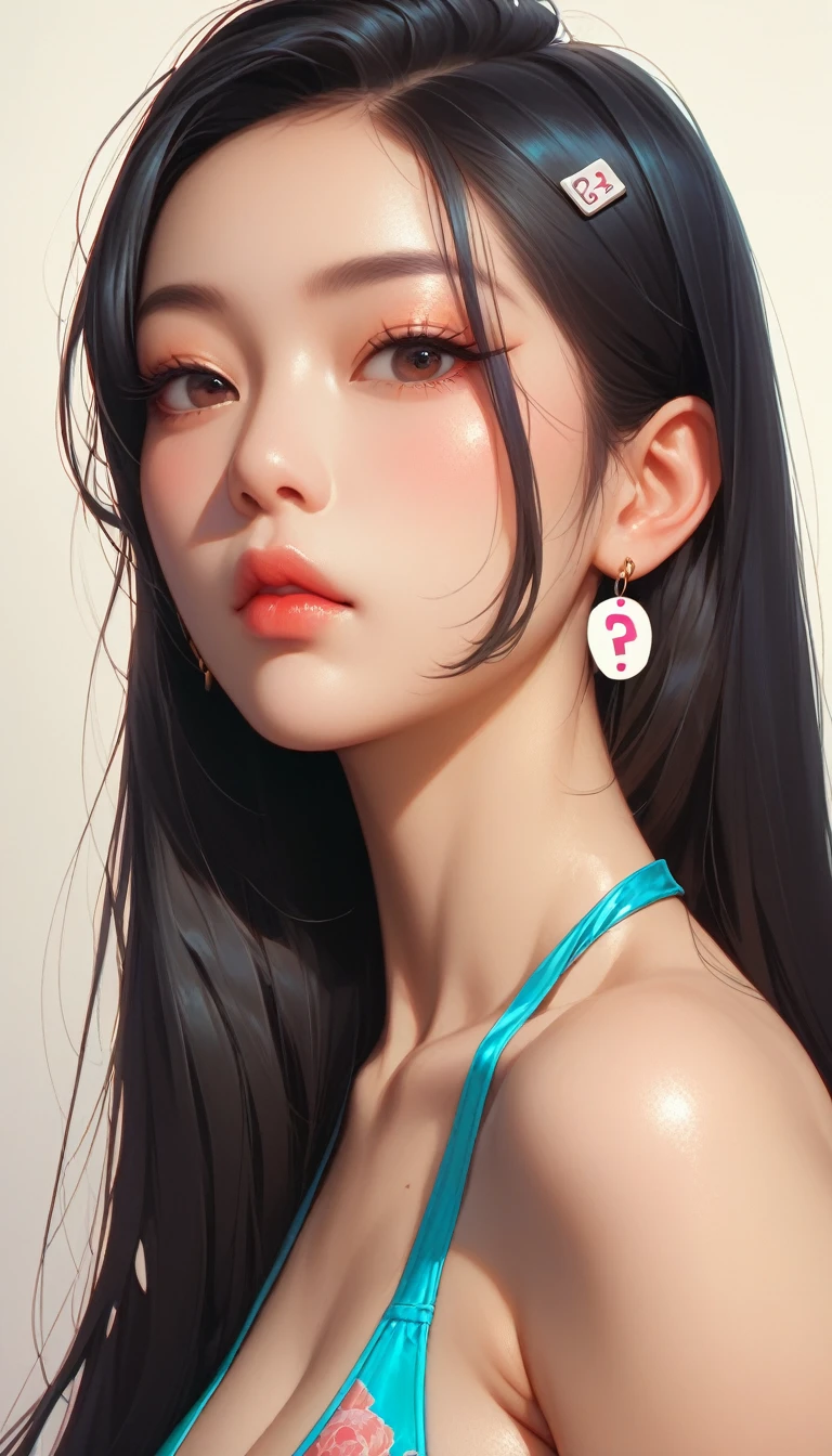 BEAUTIFUL ASIAN WOMAN, long black hair, ASIAN PRINCESS, perfect mouth, WEARING A PRINTED THONG BIKINI, punctuation_9, punctuation_8_upper, punctuation_7_upper, A masterpiece in 32K resolution,highest quallity,It's really amazing,very detailled,ultra-high resolution,(ultra-realistic:1.5),(realisitic:1.5),Greater depth of field,cinematic lighting, (Elegant adult Japanese woman:1.1), long black hair,Ultra detailed and beautiful face,(gentle expression:1.1),Translucent White Skin,(realisitic skin texture:1.1), (sexy swimsuits:1.1), design thrown,artistic design,Beautiful and detailed pattern,detailed fabric texture, Beautiful necklace,aretes, Coast at night,(giant moon:1.1),(Dark clouds floating in the dark night sky:1.1), (dramatic angle:1.5),), THE BEACH AT NIGHT, full moon night.