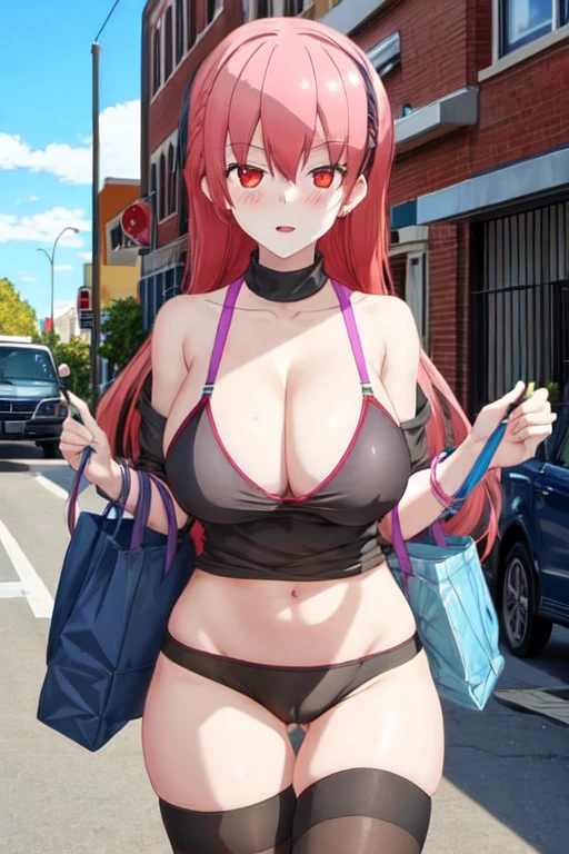 A girl, huge breasts, with black underwear.