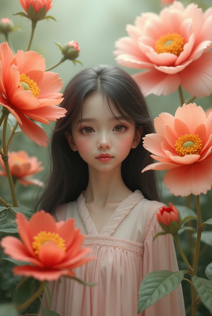 Girl with big flowers