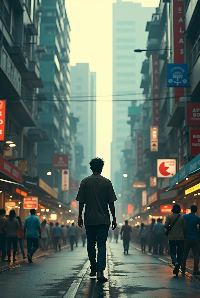 In the city of Bangalore guy is Walking Alone on the road she is lonely and all the Hustle in the City Bangalore India