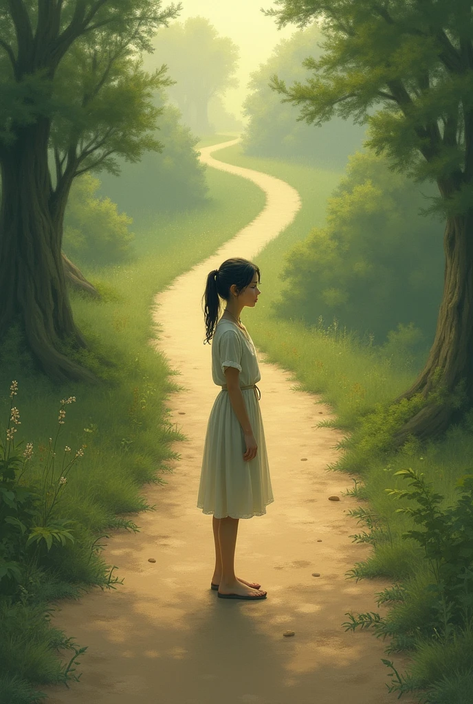 A girl who has 2 routes in front of her and must choose one