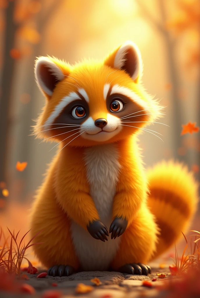Golden-haired raccoon, yellow and orange