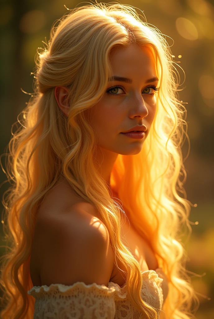 Lock of hair shining golden