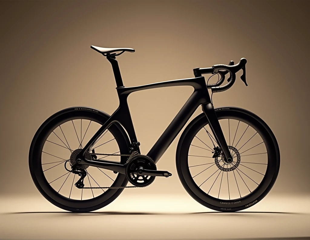Bicycle frame: As a sports photographer, create an image of a bicycle frame only without wheel and other components. The artistic style is hyper-realistic, with a wide shot composition. Use studio lighting for illumination. The color palette should be warm. The photographic style should be documentary with everything in focus. Apply high contrast in post-processing. The overall atmosphere should be dramatic. Make sure the image is extremely detailed and high quality (equivalent to high resolution), reflecting the experience of a professional sports photographer. Emphasize the following aspects: - Realistic textures and fine details - Accurate lighting and natural shadows - Balanced and appealing composition - Depth and dimensionality in the image - Vivid and accurate colors (unless otherwise specified) - Sharp focus on the main elements according to the selected focus style The image should convey a sense of professionalism and technical mastery, as if it was captured by an expert photographer and processed by a highly skilled image editor. Ensure that the quality and level of detail are exceptional, taking full advantage of the ability to generate very high-resolution images.