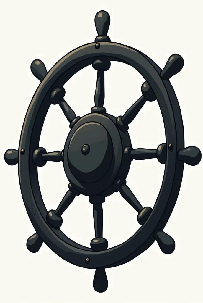 A black boat steering wheel in cartoon form, but only the steering wheel
