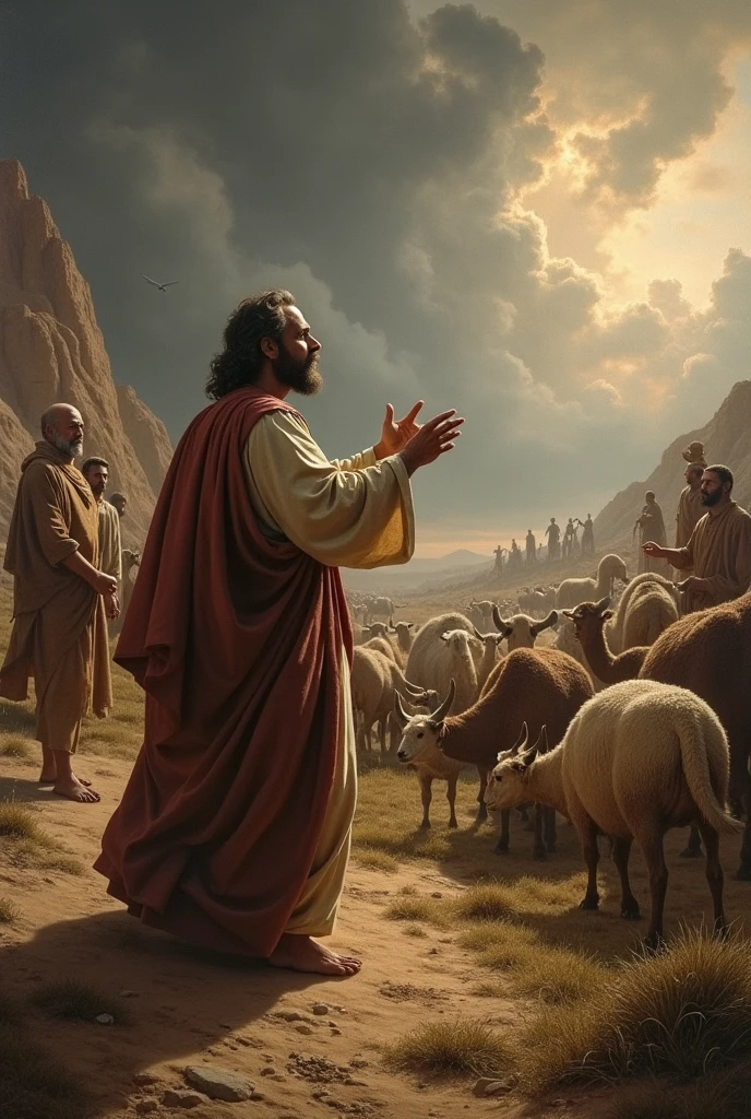 Image of Job from the Bible losing his animals
