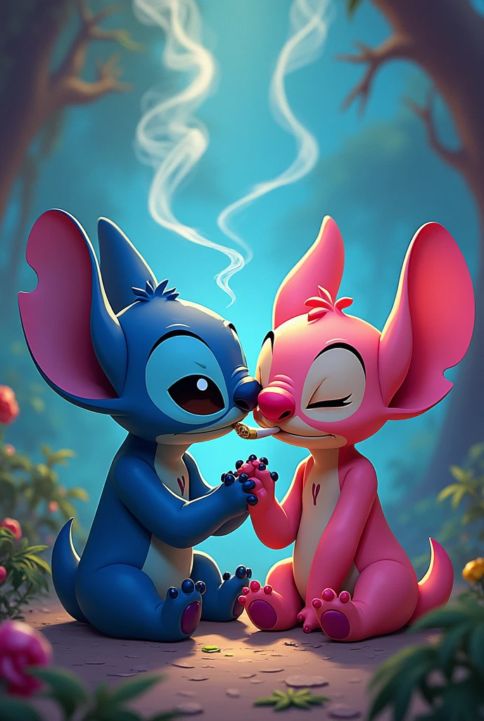 stitch and angel smoking weed
