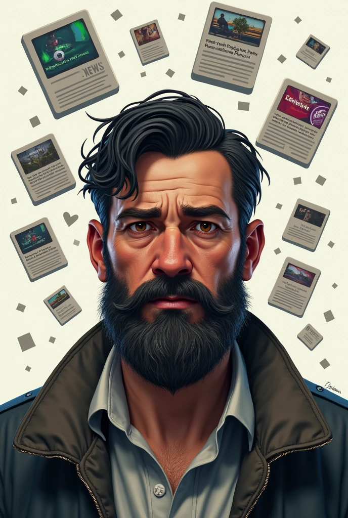 Create an image of me with several news blocks and AIRDROP several blocks around my photo as realistic as possible being a man with faded hair with a full beard and brown skin, light brown eyes and black hair.