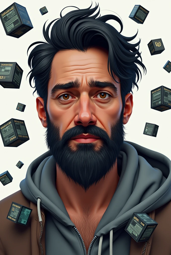 Create an image of me with several news blocks and AIRDROP several blocks around my photo as realistic as possible being a man with faded hair with a full beard and brown skin, light brown eyes and black hair. 
