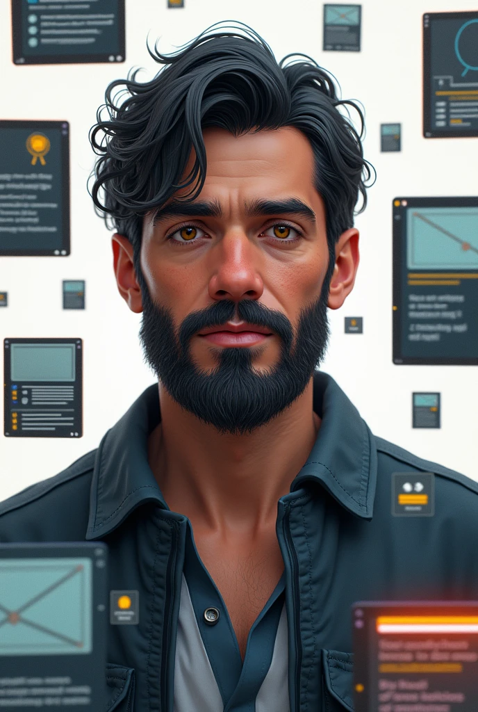Create an image of me with several news blocks and AIRDROP several blocks around my photo as realistic as possible being a man with faded hair with a full beard and brown skin, light brown eyes and black hair.