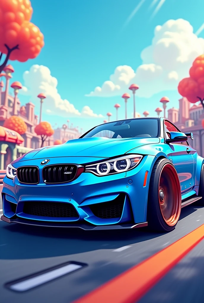 Blue BMW, Sports car, cartoon